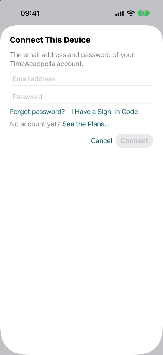 Connect This Device: the account's email address and password