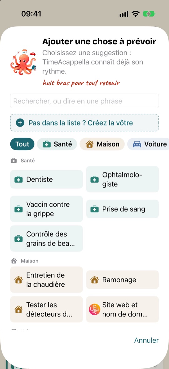 Ajouter une chose à prévoir : la recherche, puis les suggestions rangées par rubrique