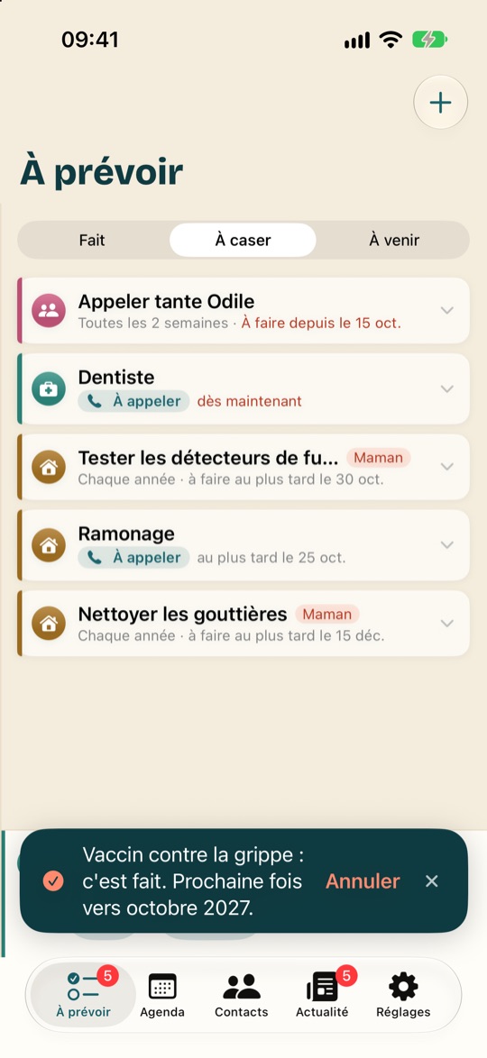 La bulle après C'est fait : Vaccin contre la grippe, c'est fait, prochaine fois vers octobre 2027, avec Annuler