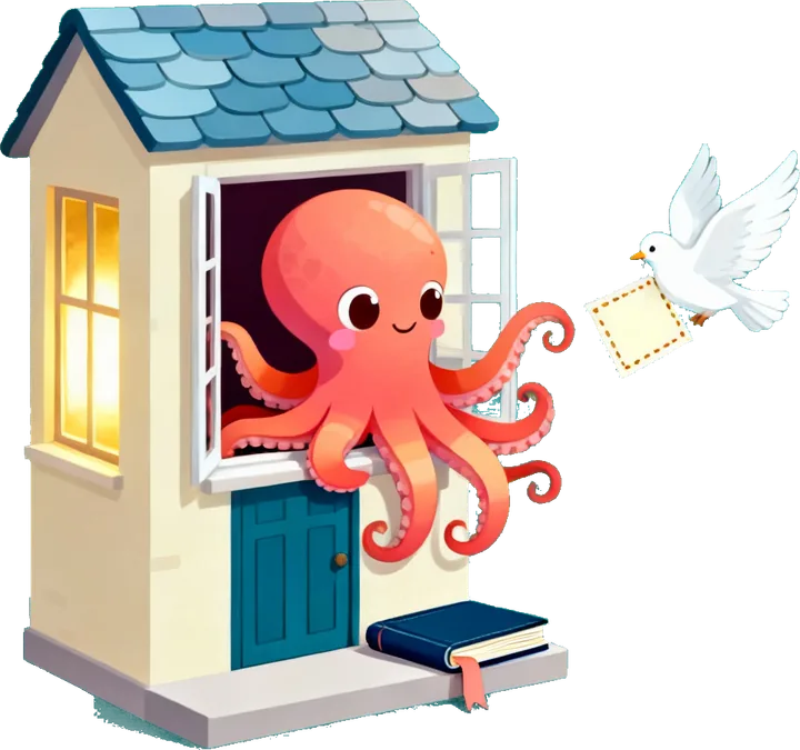 Octave, leaning out of the window of his house, has just released a dove carrying a card